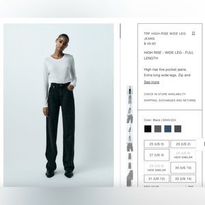 Zara high rise wide leg jeans - black size 2